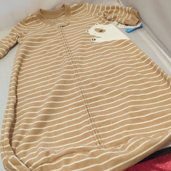 Carter's Other - Carter's Tan and White Striped Baby Sleep Sack with Bear Appliqué